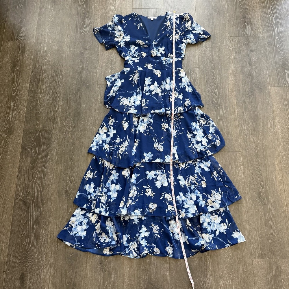 Baltic Born Montaigne Ruffle Floral Dress Medium Blue Whimsical Feminine Wedding - Picture 8 of 9